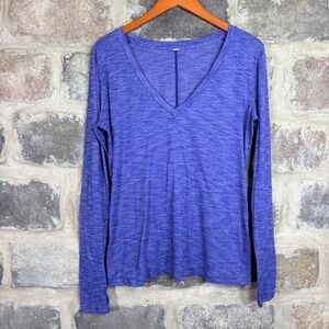 Lululemon &GO V-Neck Long Sleeve Top Heathered Sapphire Blue Thumbholes Size‎ XL